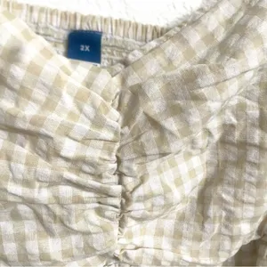 Old Navy Womens Shirt Blouse Cream White Gingham Plaid Puff Sleeve Plus Size 2X thumbnail 6
