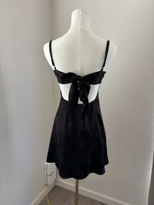 Little Lie Black Satin jacquard lace-trim mini slip dress (S) thumbnail 3