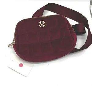RARE Lululemon Everywhere Belt Bag Womens 1L Maroon Quilted Velour Gold Hardware thumbnail 1