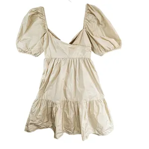 Aritzia Wilfred Opera Babydoll Dress Womens M Tan Cream Taffeta‎ Puff Sleeve thumbnail 2