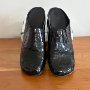 Aerosoles Pepperoni Black Croc Embossed Mules Block‎ Heel Square Toe Mens 10M thumbnail 3