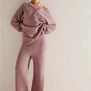 FP BEACH HAILEE SWEATER SET HENLEY PULLOVER & WIDE LEG PANT purple Maeve thumbnail 3