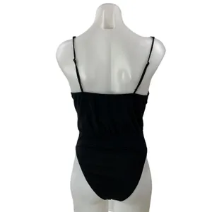 Zara Womens Black Sleeveless Draped Cowl Neck Swimwear One Piece Bodysuit Top S thumbnail 3