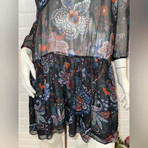 Veronica Beard Sheer Outer Layer Black and Red Floral Dress thumbnail 4