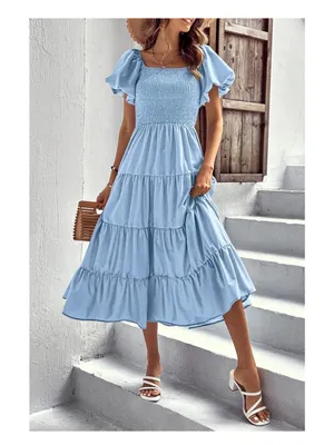 PrettyGarden Summer Puff Sleeve Midi Dress thumbnail 6