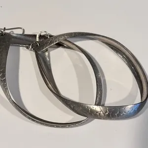 Silver Marquise Hammered Twirl Earrings thumbnail 4