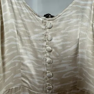 Abercrombie & Fitch Button Up Satin Slip Zebra Mini Dress in Tan‎ Cream Size XS thumbnail 4