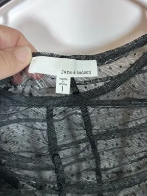 June & Hudson Black Sheer Dotted Mesh Ruched Ruffle Top Size 1 thumbnail 3