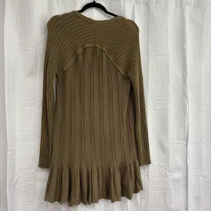 Free People Tunic Womens Size Small Sweater Ribs Ruffles Olive Green Long Sleeve thumbnail 5