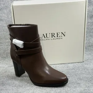 Lauren Ralph Lauren Size-US 9B Women Collins Block Heel Bootie Brown Leather thumbnail 2