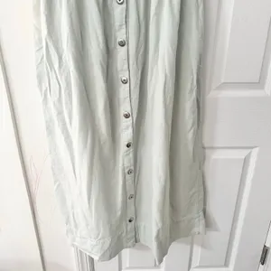 Cotton USA Light Blue Wash Graphic Print Loose Button Dress Vintage Lagenlook L thumbnail 12