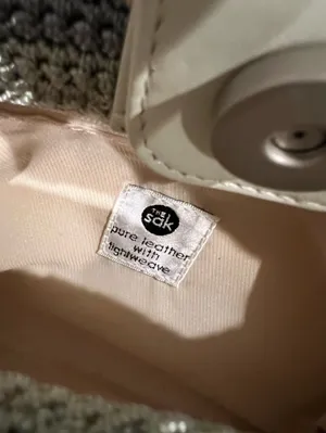 The Sak White Gray Seafoam Striped Crochet Tote Bag Leather Trim Mini Tote Purse thumbnail 6