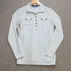 Ariat Womens S White Western Equestrian Preppy Ivy League Long Sleeve Pique Polo thumbnail 1