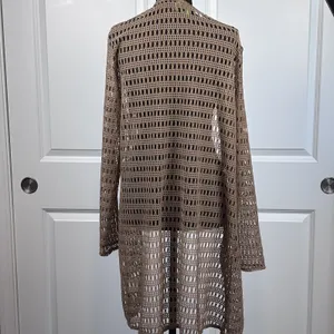 Tunnel Vision Women's XXL Crochet Duster Open Cardigan Taupe Boho Long Sleeve thumbnail 3