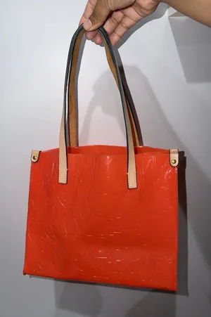 Dooney & Bourke Acrylic Plastic Jelly Vintage Monogram Tote Orange Leather Y2K M thumbnail 1