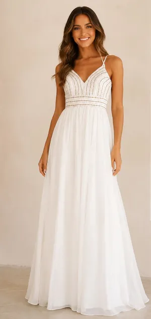 Lulu's White Lace-Trim Spaghetti Strap Maxi Dress thumbnail 1