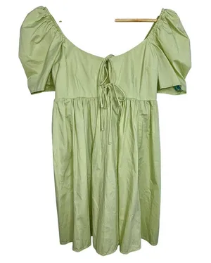 Abercrombie & Fitch Green Short Sleeve Puff Sleeve Babydoll Mini Dress Womens S thumbnail 1