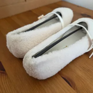 SheIn Faux Sherpa Ballet Flat Shoes Mary Janes Cream Ivory Buckle Twee Preppy Kawaii 9 thumbnail 6