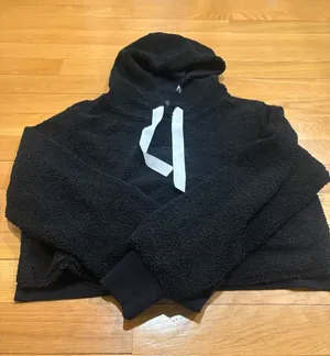 Gymshark Black Sherpa Zip Hoodie with White Tag Detail thumbnail 1