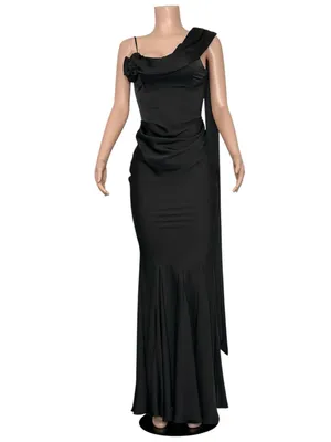LEAU Celine Corset Drape Satin Gown, Black,Small thumbnail 4