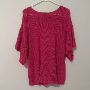 Roots &‎ Wings Boutique Women’s Pink Eyelet Crochet Knit Cover Up Blouse Medium thumbnail 5