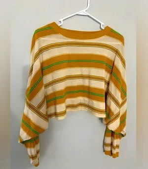 Urban Outfitters Out From Under Long Sleeve Top Crop Top Stripes Yellow Green Brown Size M thumbnail 1