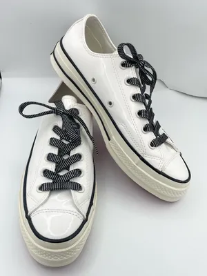 Converse unisex Chuck 70 low top patent leather white sneakers with red soles thumbnail 10