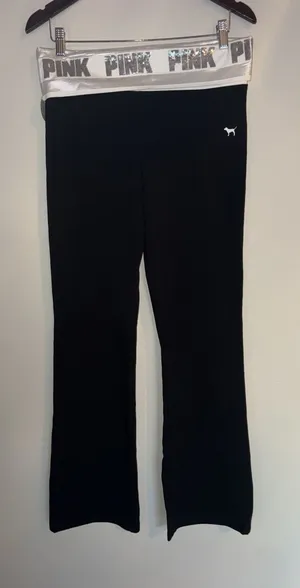 NWT 2016 Victoria's Secret PINK‎ Bling Foldover Flare Leggings Yoga Pants SZ L thumbnail 1