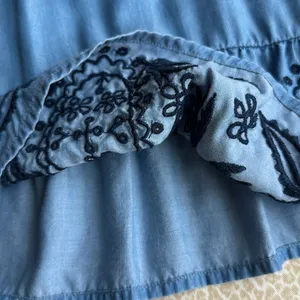 Crown & Ivy light denim embroidered top with drawstring collar, size L thumbnail 11