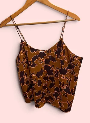 Cute silky pumpkin spicy cami tank coquette work Nine West skinny strap thumbnail 1
