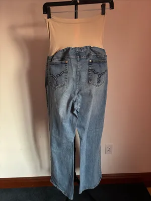 Motherhood Cream Panel Light Blue Wide-Leg Maternity Jeans thumbnail 3
