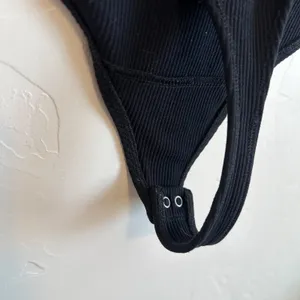 Abercrombie | Soft‎ A&F Ribbed Square Neck Thong Bodysuit in Black thumbnail 7