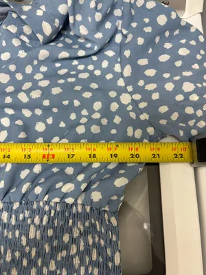 Pretty Garden blue with white polka dot long sleeves dress in size L thumbnail 4
