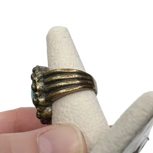 Faux Turquoise Oval Cabochon Antique Gold Tone Cocktail Ring thumbnail 4
