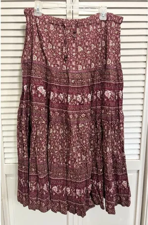 Only Necessities Floral Maxi Skirt Size M Elastic/Tie Waist Ruffle Crochet Hem thumbnail 1