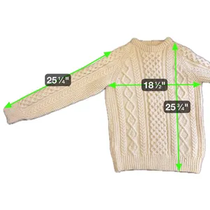 Unbranded Aran Cable Knit Wool Sweater Cream Fisherman Chunky Crewneck thumbnail 7