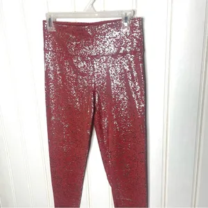 Sweaty Betty High Waist 7/8 Metallic Foil Splatter Leggings Red Silver M 393 thumbnail 5