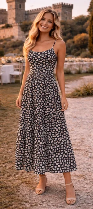 Carly Jean Los Angeles Floral Midi Dress Daisy Print Cottagecore Coquette Boho S thumbnail 1