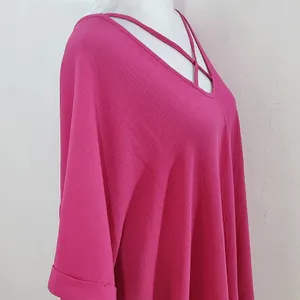 Sami & Jo Hot Pink Short Sleeve Blouse Size 1X Pink Blouse with Strappy Front thumbnail 4