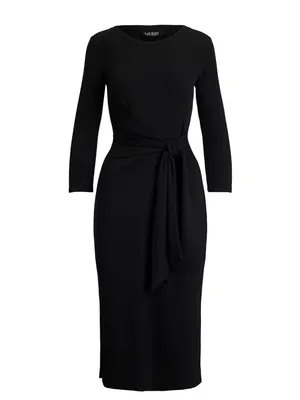 NWT Lauren Ralph Lauren Tie Front Cotton Blend Crewneck Dress Black thumbnail 3