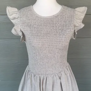 English Factory Beige Smocked Ruffle Sleeve Dress thumbnail 4