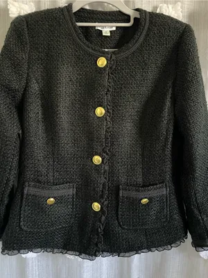 Joan Rivers Black Tweed Jacket with Gold Buttons thumbnail 2