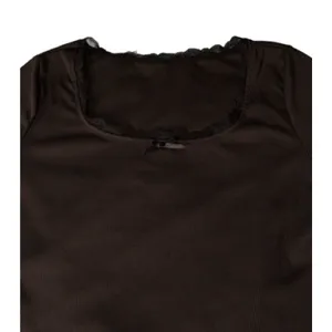 Black Crop Top Long Sleeve Size Large Bow Neck Lace Square Neck Ribbed Feminine thumbnail 2