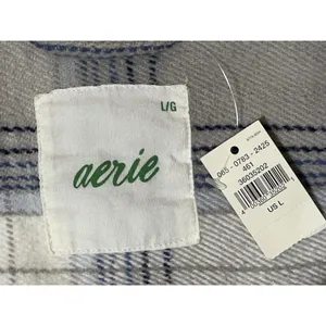 NWT Aerie Plaid Shacket Jacket Cream Blue Gray‎ Large Oversized Cozy Heavyweight thumbnail 5