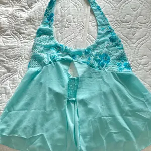 Aqua Y2K Halter Top with Beaded Details thumbnail 1