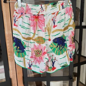 Anthropologie x Claire Colin art shorts elastic smock waistband colorful print thumbnail 3