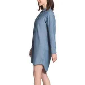 The North Face Black Chambray Long Sleeve Button Shirt Dress Indigo Denim thumbnail 6