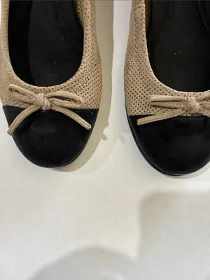 AEROSOLES Beige Perforated Ballet Flats with Black Toe thumbnail 7