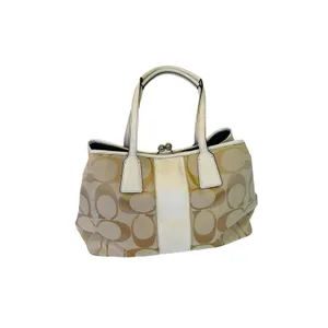 Coach‎ Beige Signature Canvas and Patent Leather Kisslock Framed Carryall Tote thumbnail 7