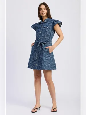 En Saison Eliana Floral Denim Cotton Mini Dress $150 Size Small thumbnail 2